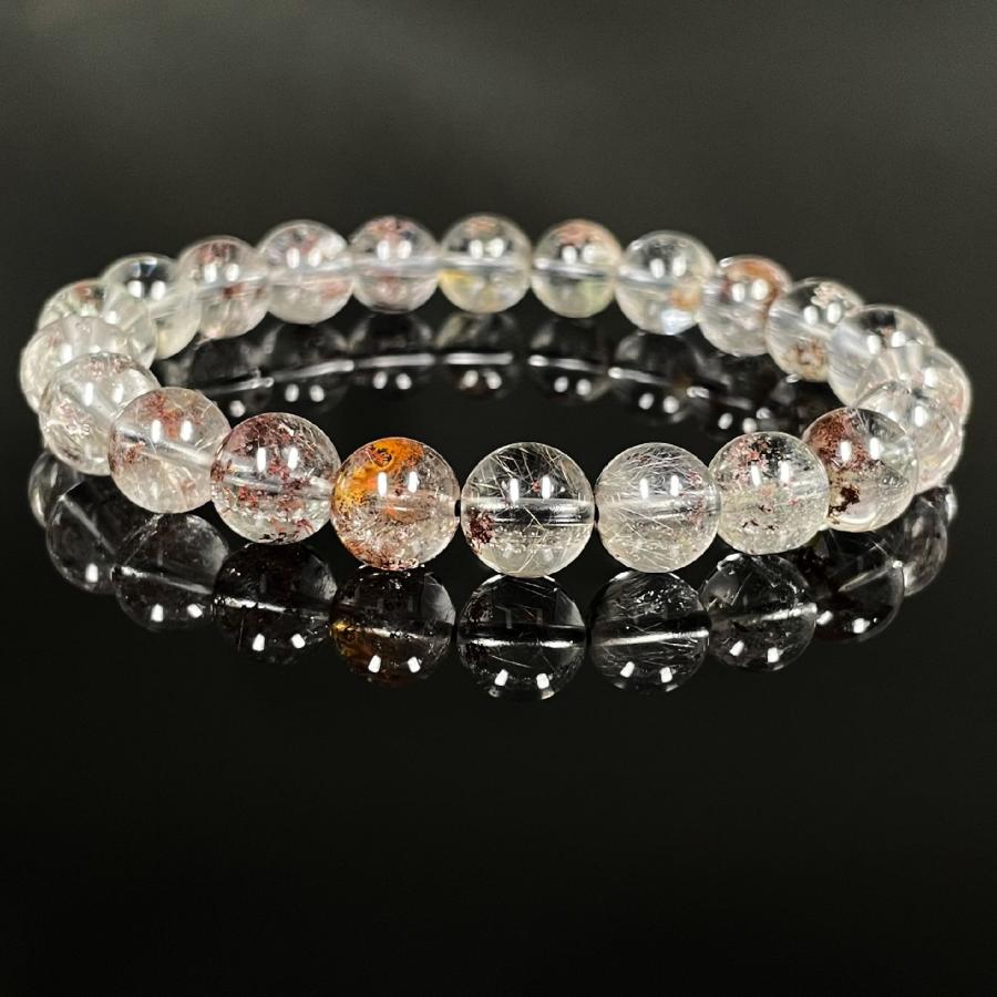 オーロラ入り白金水晶9ミリ 一点物 プラチナルチル ブレスレット  