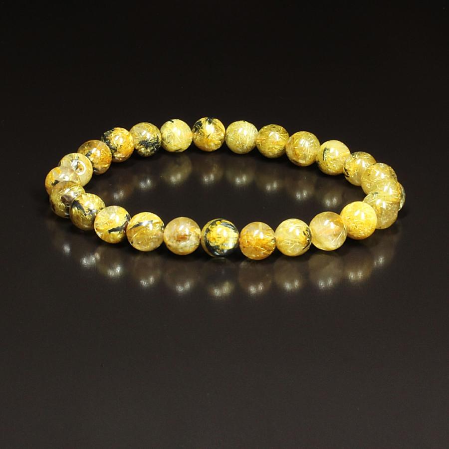 太陽放射ルチル ブレスレット ギラギラ ヘマタイト入り 7ミリ 一点物