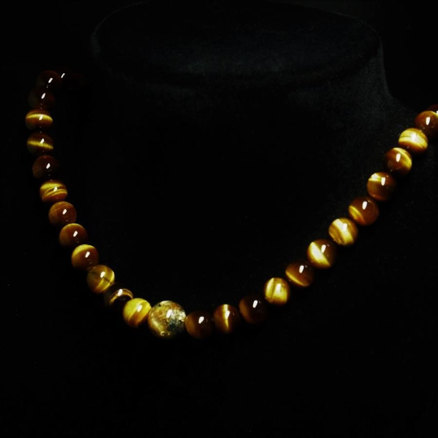 相性抜群の組み合わせ 太陽放射ルチル タイガーアイ 天然石 ネックレス