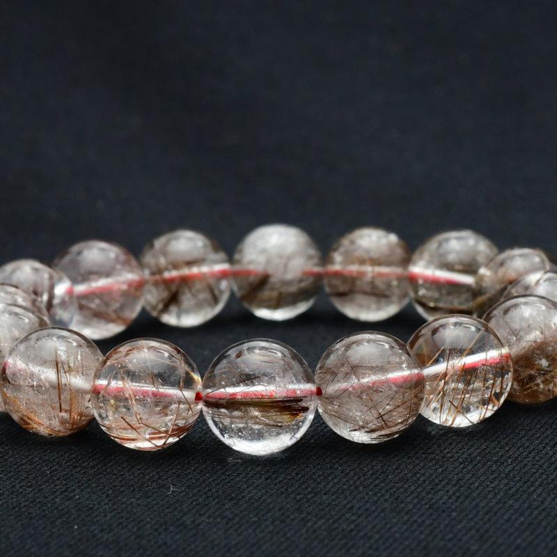 天然石ブレスレット 13mm レッドルチルクォーツ【繊細な赤い針と虹が