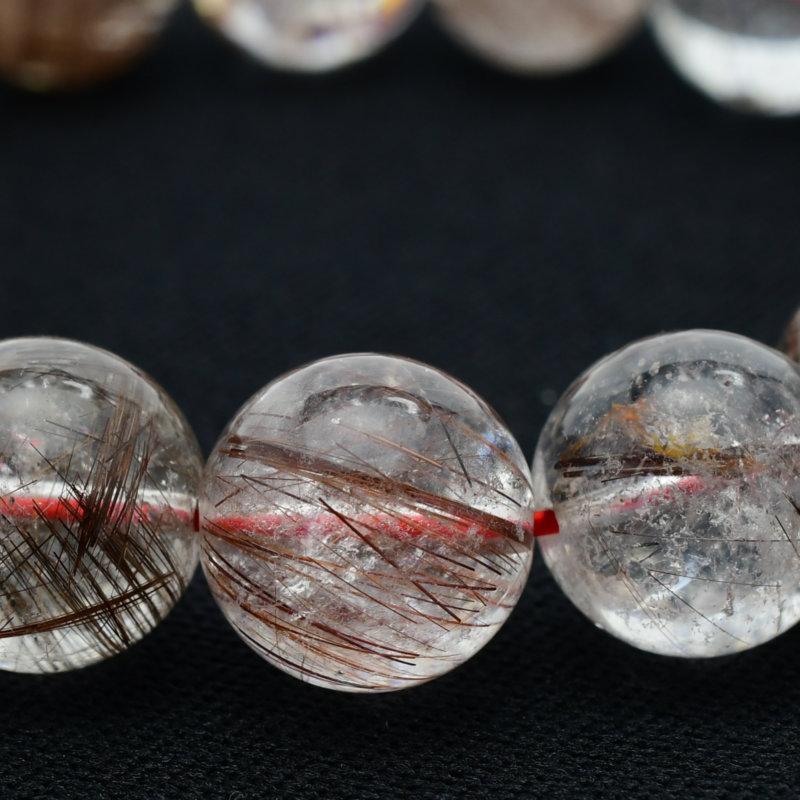 天然石ブレスレット 13mm レッドルチルクォーツ【繊細な赤い針と虹が