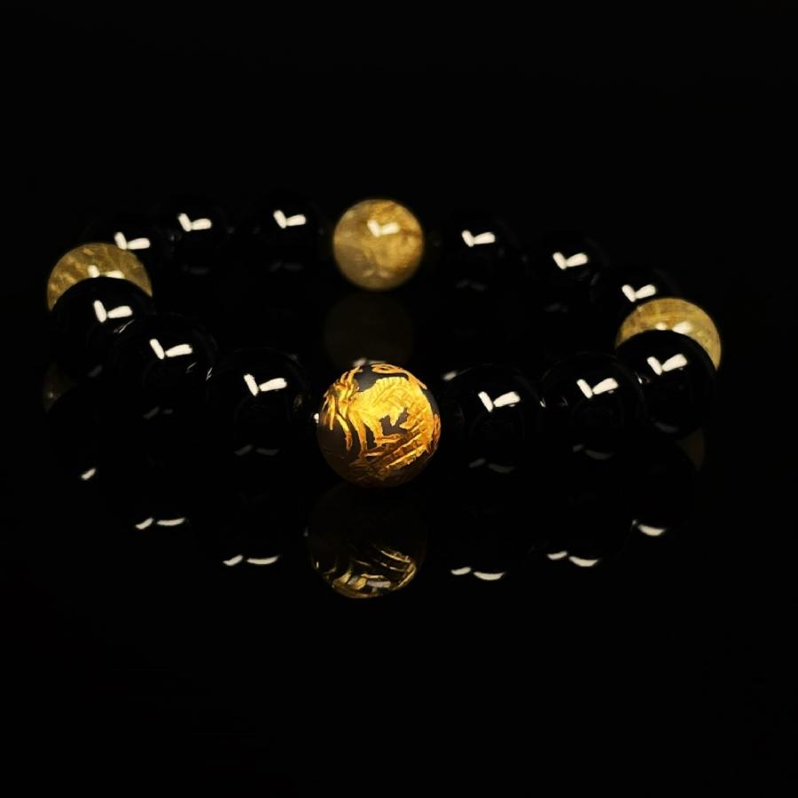 成功を引き寄せる 12ミリ 金彫皇帝龍ドラゴンアゲート ブラック 