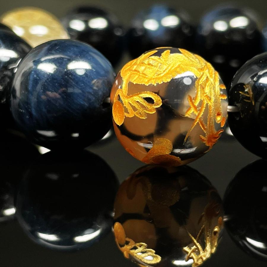 最強金運 16ミリ 金彫皇帝龍ドラゴンアゲート ブルータイガーアイ