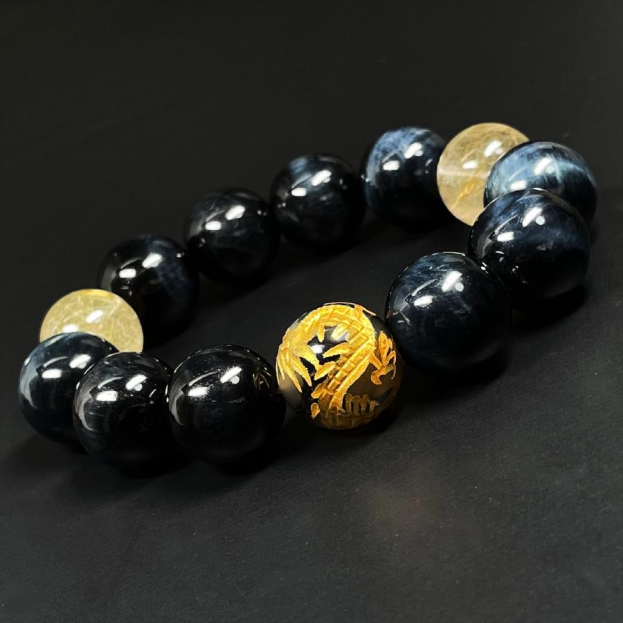 最強金運 16ミリ 金彫皇帝龍ドラゴンアゲート ブルータイガーアイ