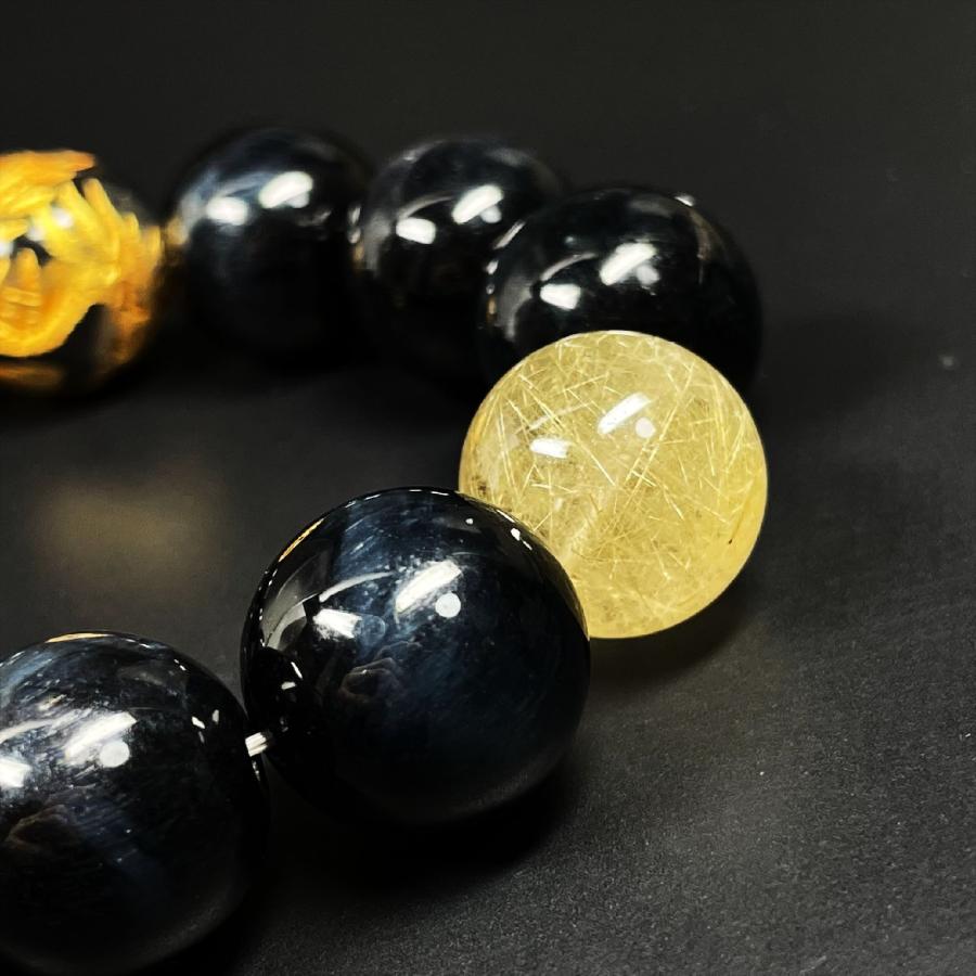 最強金運 16ミリ 金彫皇帝龍ドラゴンアゲート ブルータイガーアイ