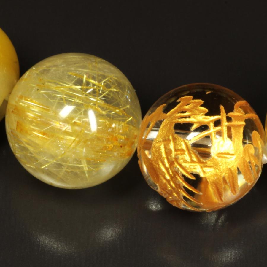 ゴールド ルチルクォーツ ブレスレット 金彫皇帝龍 本水晶 ゴールデン