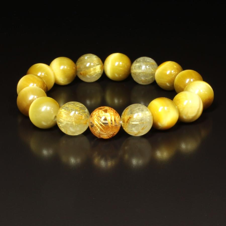 ゴールド ルチルクォーツ ブレスレット 金彫皇帝龍 本水晶 ゴールデン