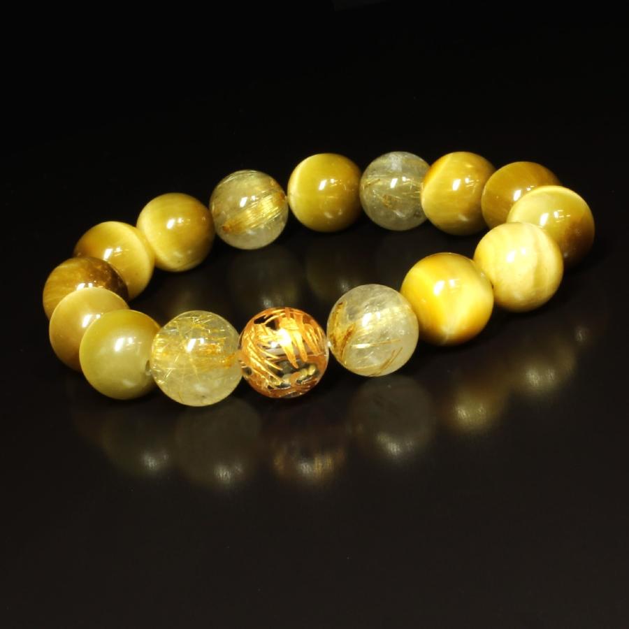 ゴールド ルチルクォーツ ブレスレット 金彫皇帝龍 本水晶 ゴールデン