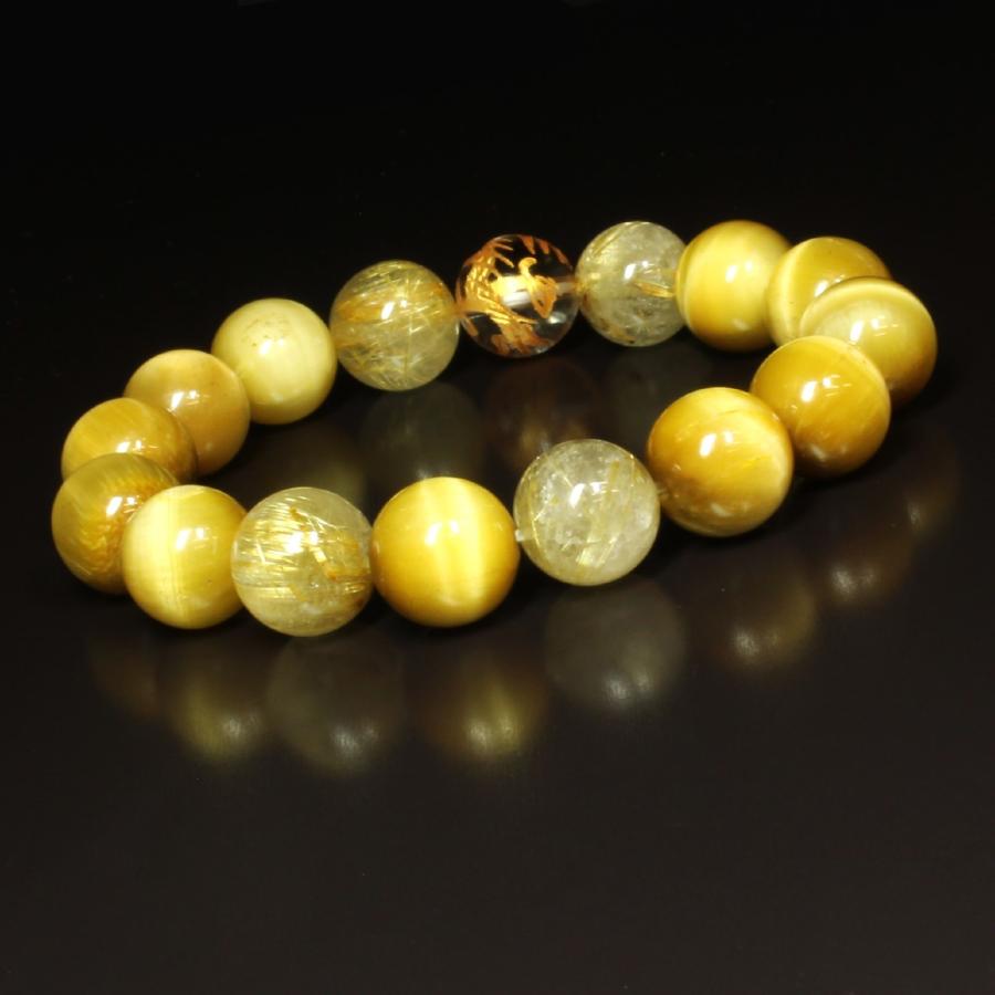 ゴールド ルチルクォーツ ブレスレット 金彫皇帝龍 本水晶 ゴールデン