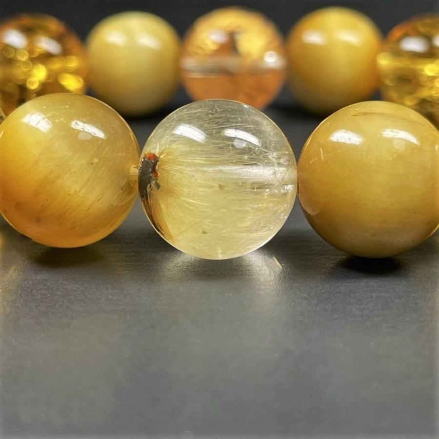 相性抜群 12ミリ 金彫皇帝龍本水晶 ゴールデンタイガーアイ シトリンクラック ゴールドルチルブレスレット ryub9の画像