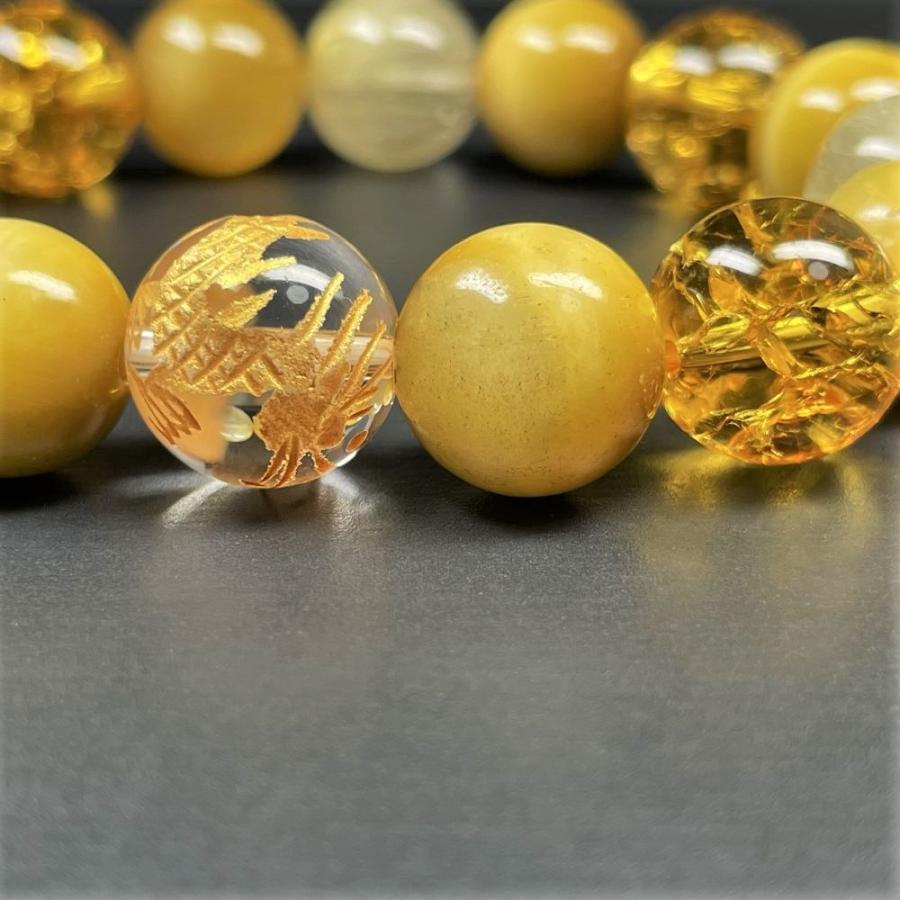 相性抜群 12ミリ 金彫皇帝龍本水晶 ゴールデンタイガーアイ シトリンクラック ゴールドルチルブレスレット ryub9の画像