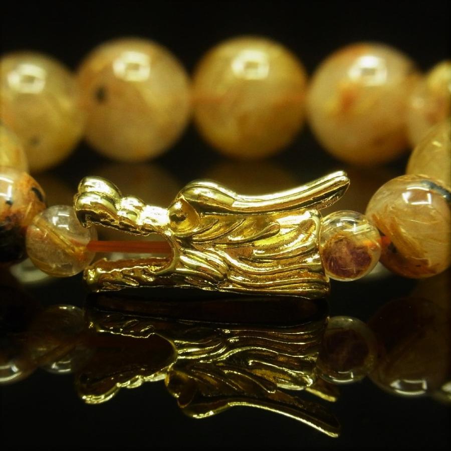 ドラゴンヘッド】現品一点物 タイチンルチルブレスレット １５ミリ ryujin1 ドラゴンヘッド 15ミリ 一点物 ゴールド タイチンルチル