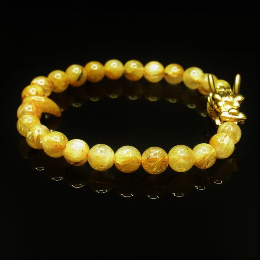 ドラゴンヘッド＆勾珠 8ミリ 一点物 ゴールド タイチンルチル 勾玉