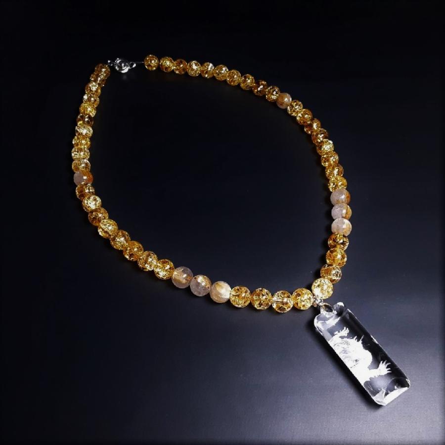 人気商品 皇帝龍プレート 天然石浮彫皇帝龍 シトリンクラック ゴールドルチル 天然石 金運 ネックレス 開運桐箱付の画像