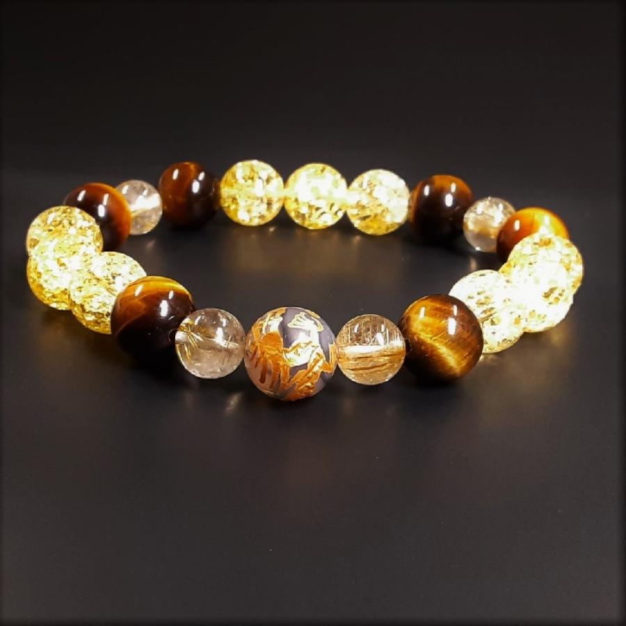 金運ブレス！皇帝龍オニキス×タイガーアイ×金ルチル数珠