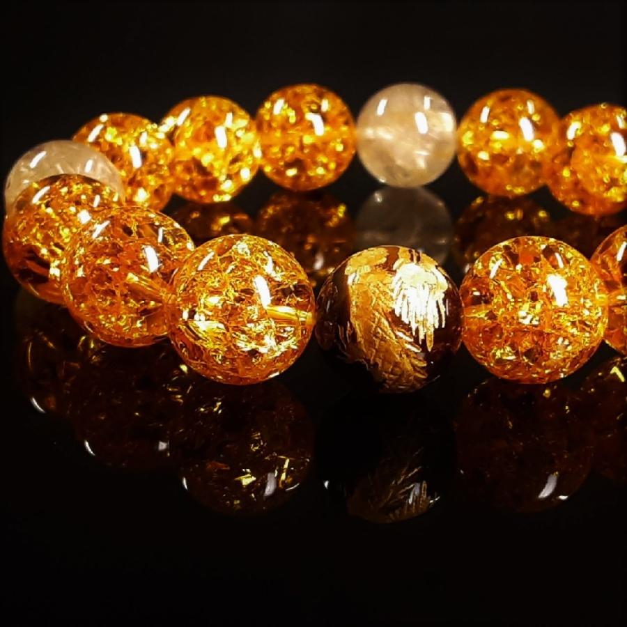 ゴールドタイタンルチル　3連　瀧原宮で浄化済み　コスパ最強 金運招来！四神獣タイガー×シトリンクラック×ルチル数珠！