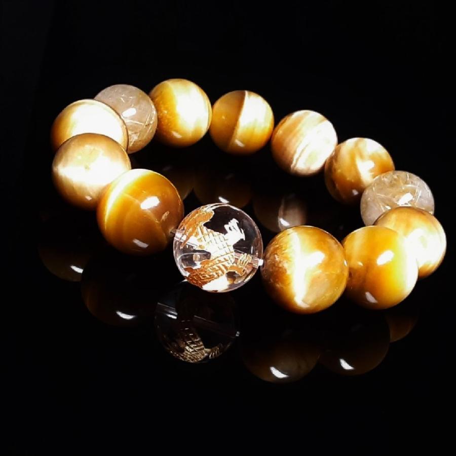 16ミリ 風水 皇帝龍 本水晶 ゴールドタイガーアイ ゴールドルチル  