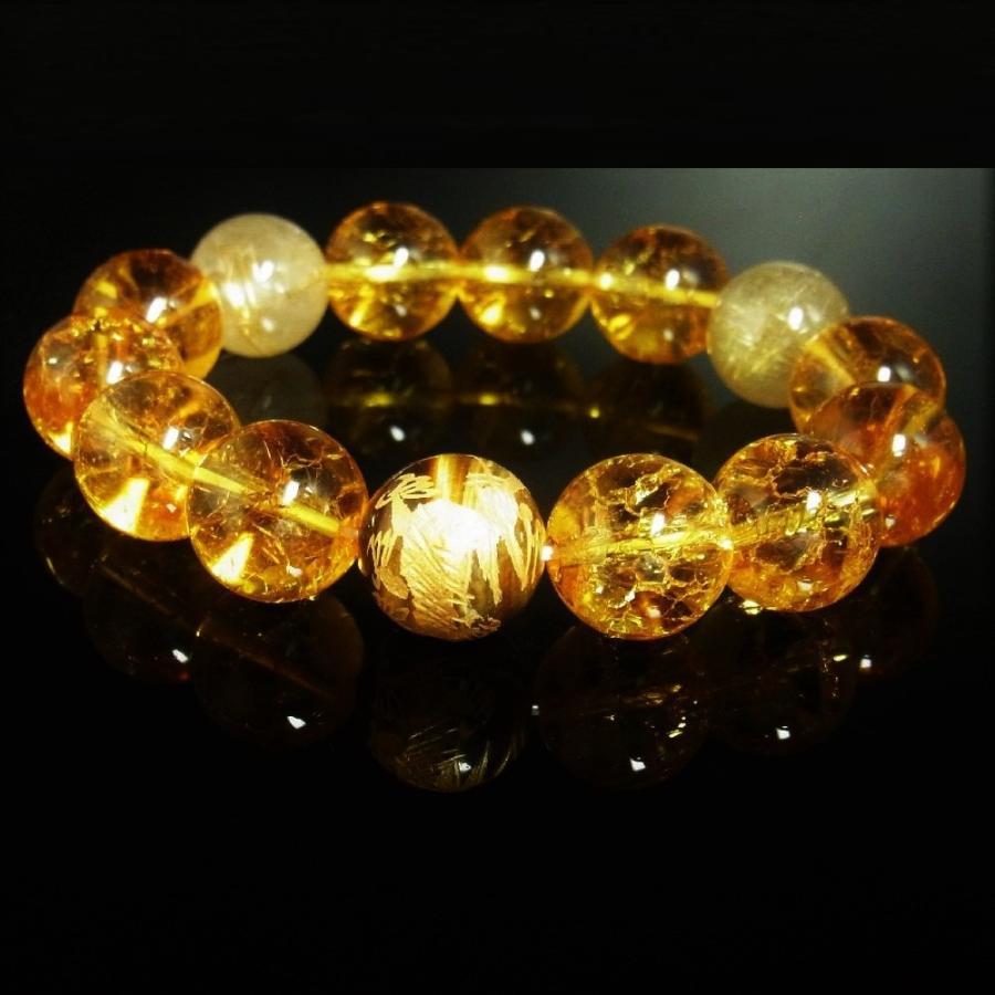 14ミリ 風水 皇帝龍 タイガーアイ シトリン クラック ゴールド ルチル