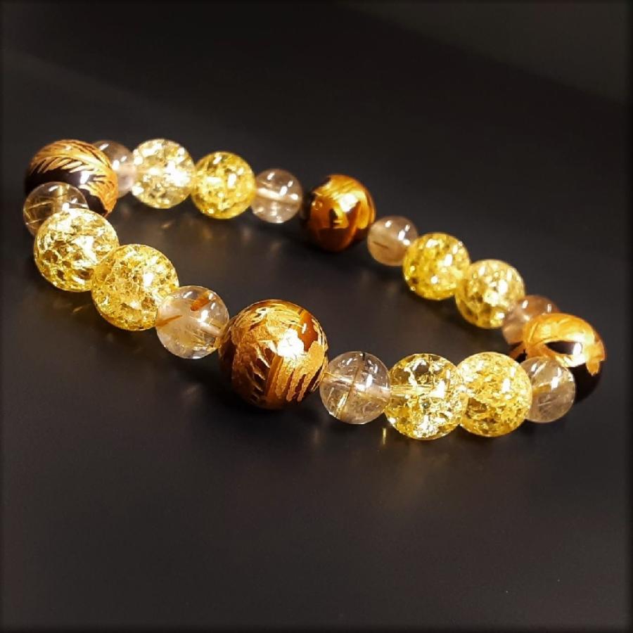 タイガーアイ シトリンクラックブレスレット 14ミリ ギャンブル運 パワーストーン メンズ レディース 勝負運アップ 天然石数珠 金運 後払い手数料無料 14ミリ