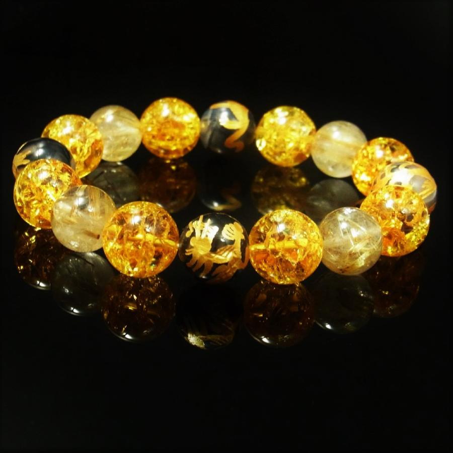 無料長期保証 風水 四神獣 ドラゴンアゲート シトリン クラック ゴールドルチル ブレスレット 12ミリ 天然石 数珠 最強金運 パワーストーン プレゼント 人気 ギフト 注目の Helpit Me