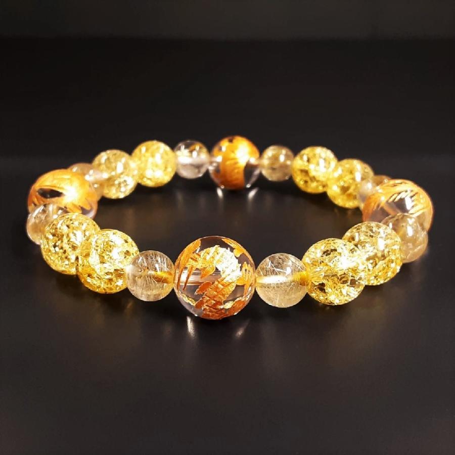 風水 四神獣 本水晶 シトリン クラック ゴールドルチル ブレスレット