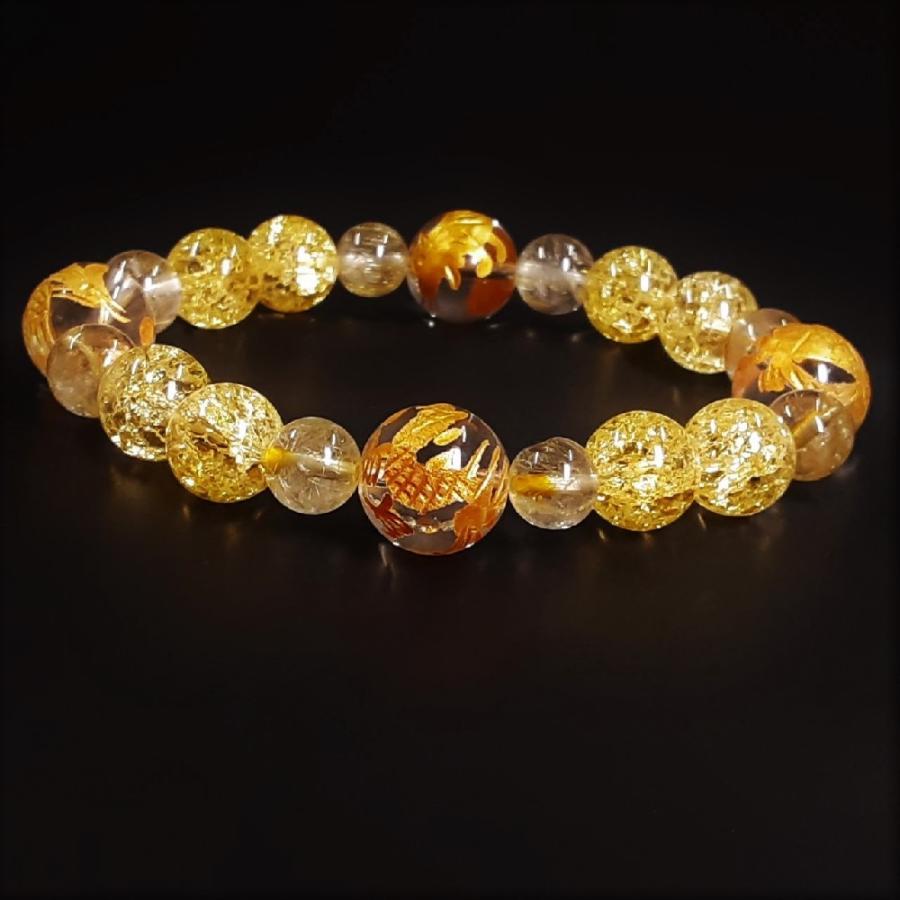 風水 四神獣 本水晶 シトリン クラック ゴールドルチル ブレスレット
