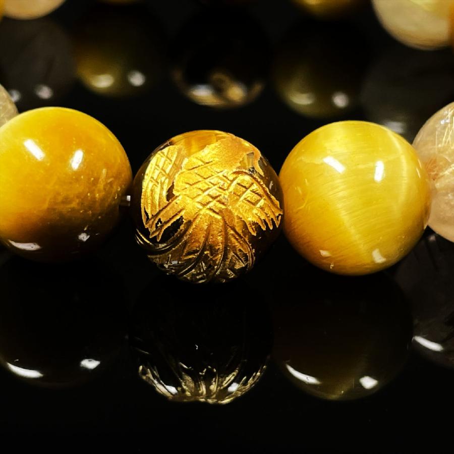 直感が冴える 12ミリ 金彫四神獣 タイガーアイ ゴールデンタイガーアイ ゴールドルチルブレスレット sisin33の画像