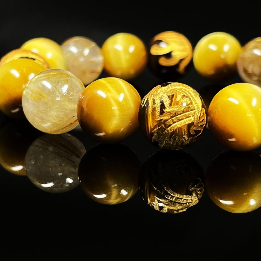 直感が冴える 12ミリ 金彫四神獣 タイガーアイ ゴールデンタイガーアイ ゴールドルチルブレスレット sisin33の画像