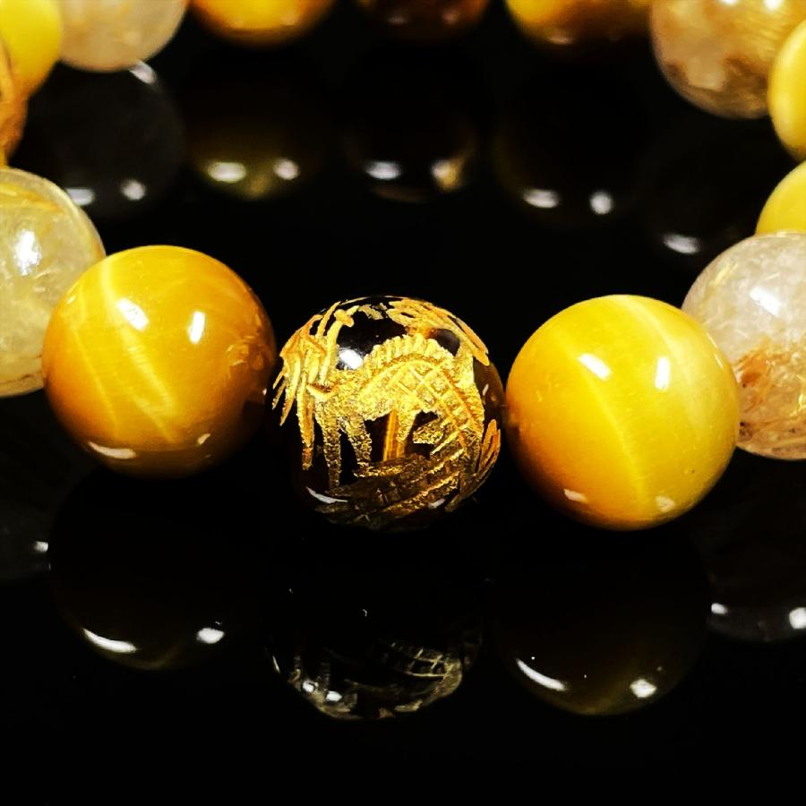 直感が冴える 12ミリ 金彫四神獣 タイガーアイ ゴールデンタイガーアイ ゴールドルチルブレスレット sisin33の画像
