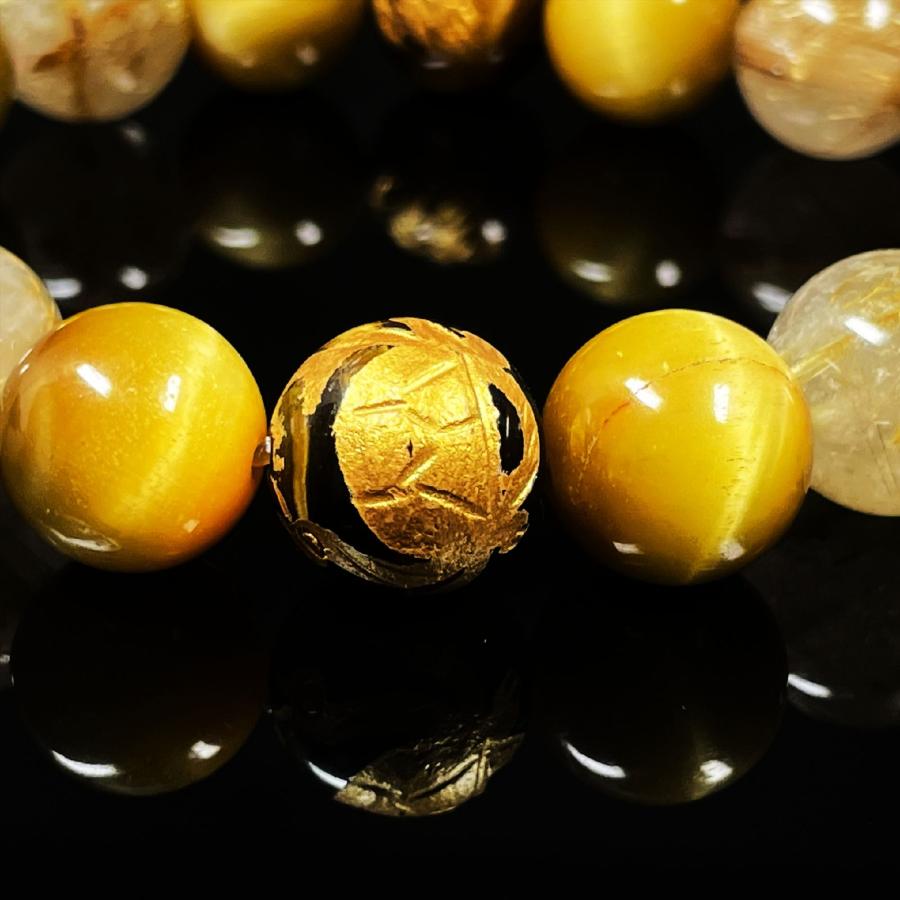 直感が冴える 12ミリ 金彫四神獣 タイガーアイ ゴールデンタイガーアイ ゴールドルチルブレスレット sisin33の画像