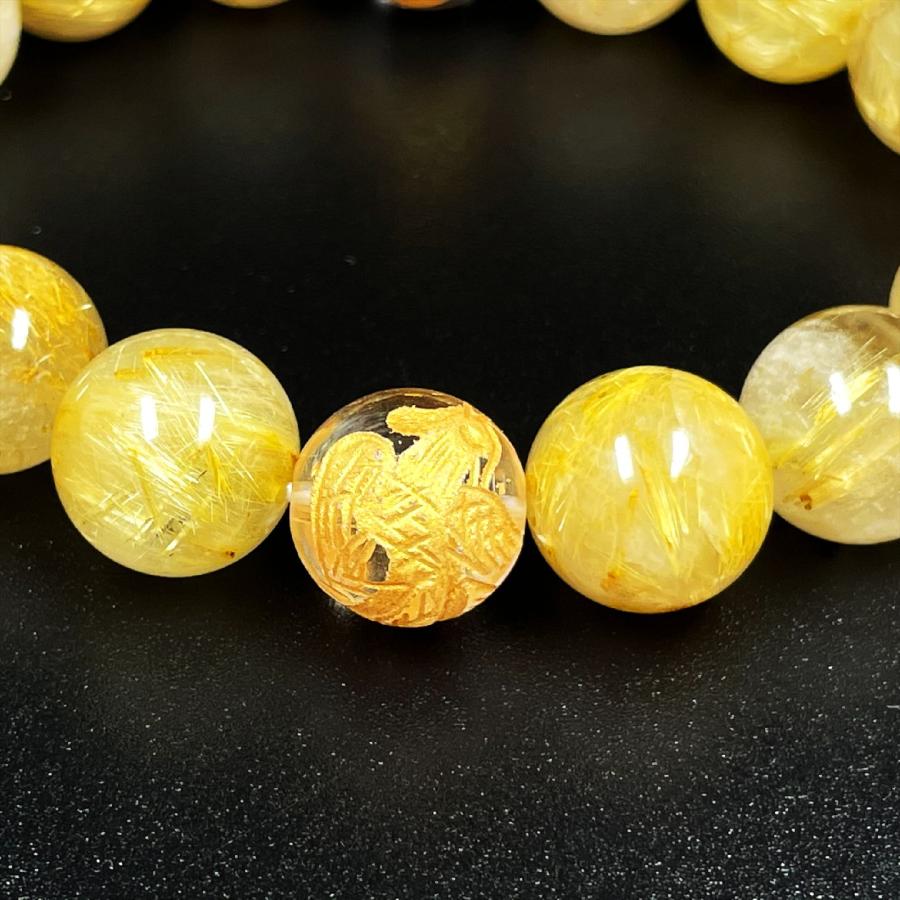 天然石ブレスレット【四神獣 開運祭】 最強金運 数珠 12ミリ 金彫四神