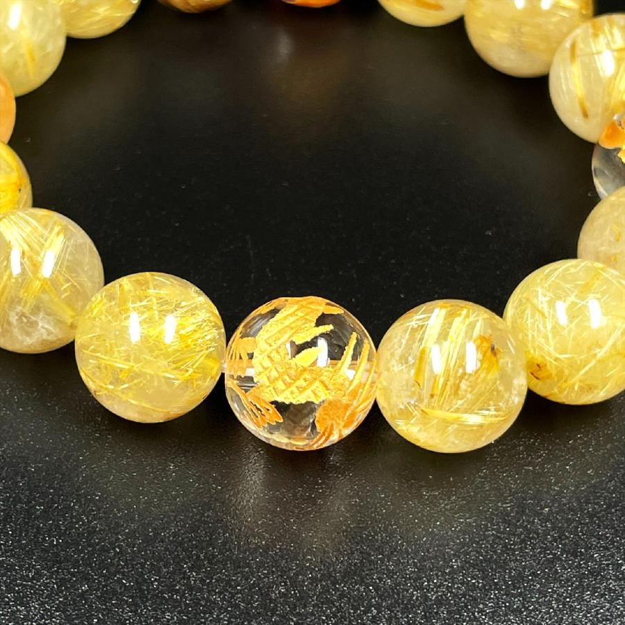 【天然石】高品質 タイチンルチル ブレスレット 9.6ミリ玉 プレミアムタイチンルチルクォーツ 11.5mm玉ブレスレット(型番pfr094