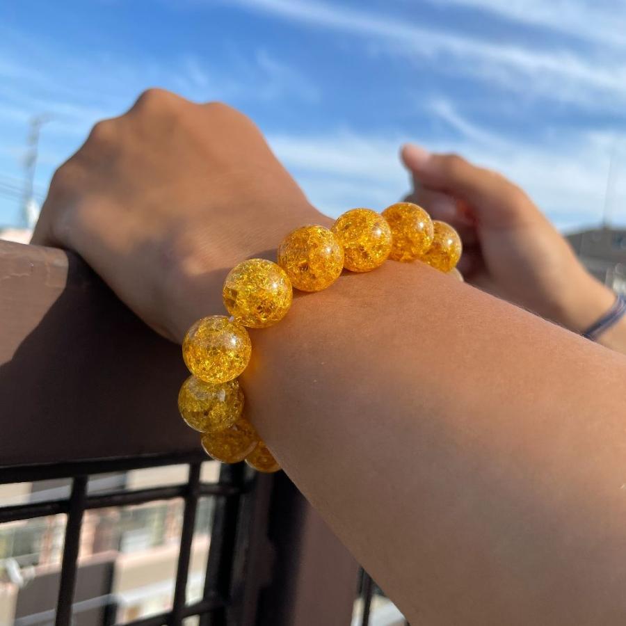 シトリン クラック ブレスレット 14mm 大粒が魅力的 最強金運 11月