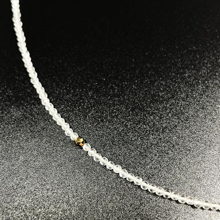 クリアに光り輝く K18 18金 ビーズ カットクリスタル ヘマタイト 磁気 ネックレス ＳＰＫｎ4の画像
