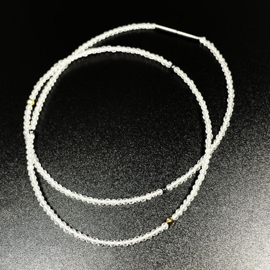 クリアに光り輝く K18 18金 ビーズ カットクリスタル ヘマタイト 磁気 ネックレス ＳＰＫｎ4の画像