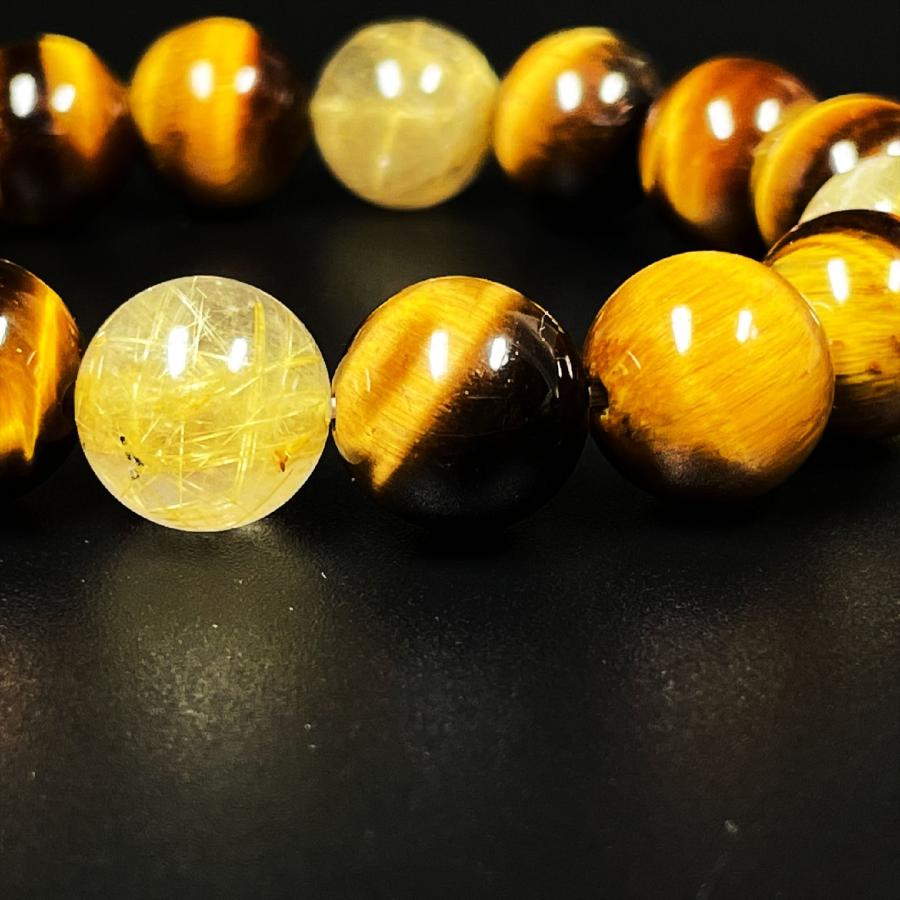 最強金針水晶 ゴールド タイチンルチル ブレスレット 16ミリ 数珠 金運