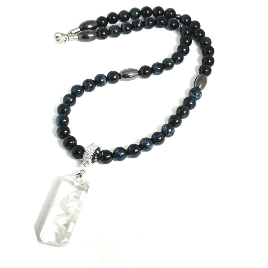 直感力を研ぎ澄ます】浮彫龍水晶プレート ブルータイガーアイ