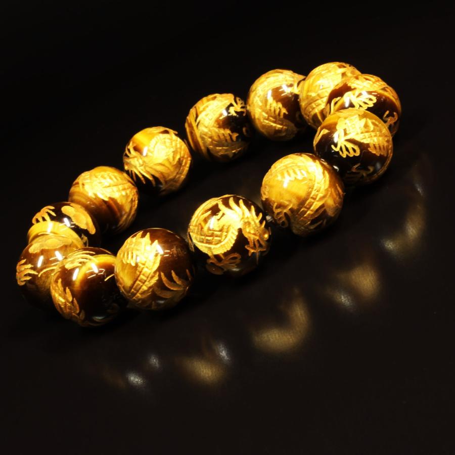 ◆祈祷◆大金運龍ブレス◆金虎目石◆ 最強の勝負運『金の龍彫りタイガーアイ』の極太14mm玉シンプル