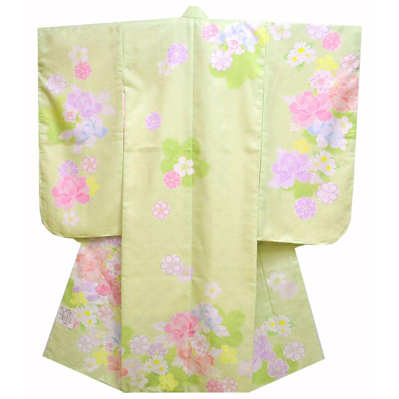 七五三 753 着物 7歳 女の子 着物フルセット 絵羽柄 牡丹柄 ヒワ