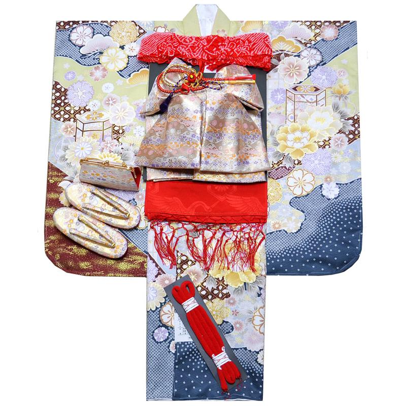 七五三 7歳 着物セット 牡丹柄 七五三 753 着物 7歳 女の子 着物フルセット 絵羽柄 貝桶に牡丹