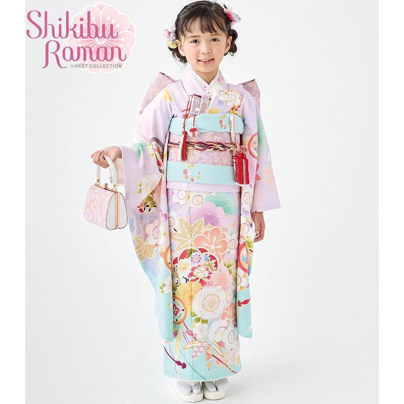 七五三 7歳女の子 着物セット 爽やか白と水色 クレージュ ピンク 七五三 7歳女の子 着物セット 爽やか白と水色 クレージュ ピンク