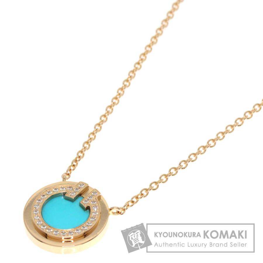 中古 K18 ターコイズ ペンダント ダイヤモンド付き TIFFANY&Co.（ティファニー） T TWO ターコイズ ダイヤモンド