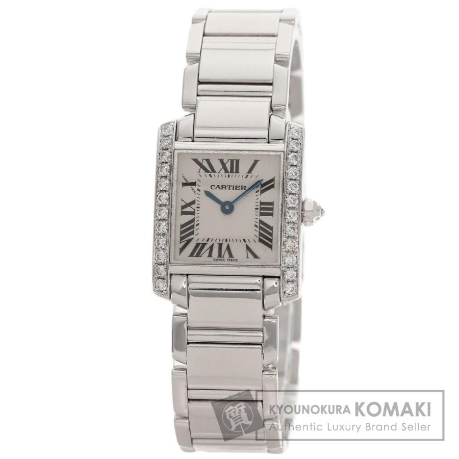 CARTIER カルティエ WE1002S3 タンクフランセーズSM 純正ダイヤモンドベゼル 腕時計 K18WG 革 レディース [中古] Cartier（カルティエ） WE1002S3 タンクフランセーズSM 純正