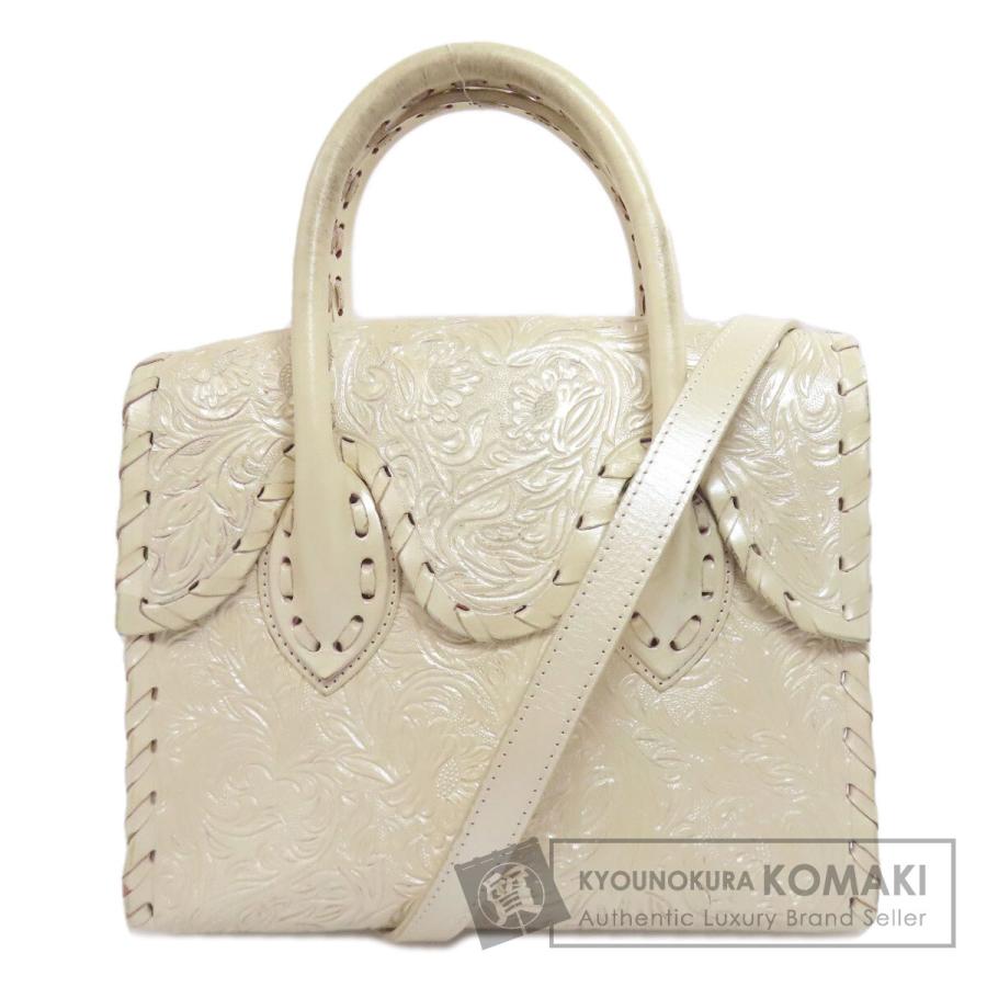 美品　グレースコンチネンタル　ホワイトレザーハンドバッグ SELECT BAG セレクトバッグ グレースコンチネンタル カービング