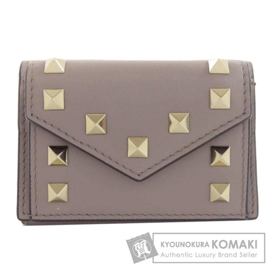 VALENTINO バレンティノ コンパクトウォレット スタッズ 二つ折り財布（小銭入れあり） レザー レディース [中古] VALENTINO バレンティノ コンパクトウォレット スタッズ 二つ折り財布