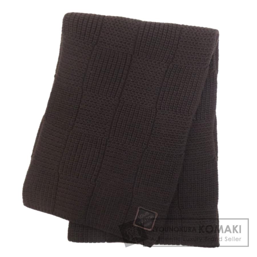 美品】ルイヴィトン ダミエ マフラー ロゴ ブラウン ニット ウール