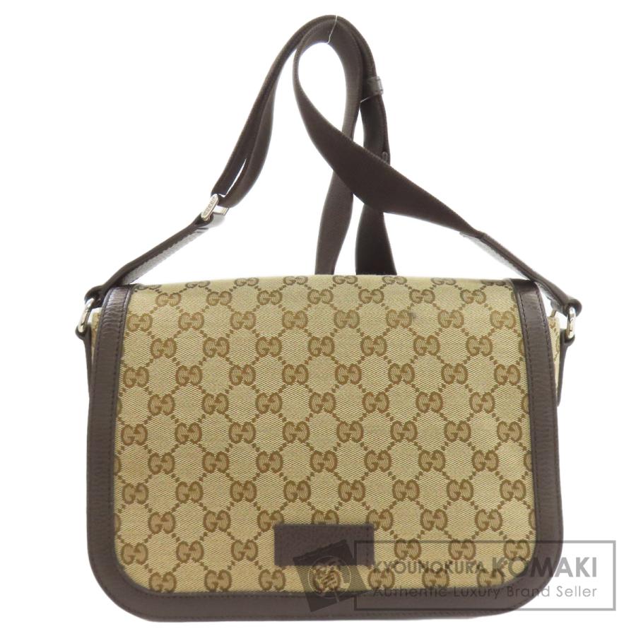 【美品】グッチ ショルダーバッグ レザー×キャンバス ブラウン 449172 GUCCI（グッチ） 449172 アウトレット ロングショルダーGG ショルダー