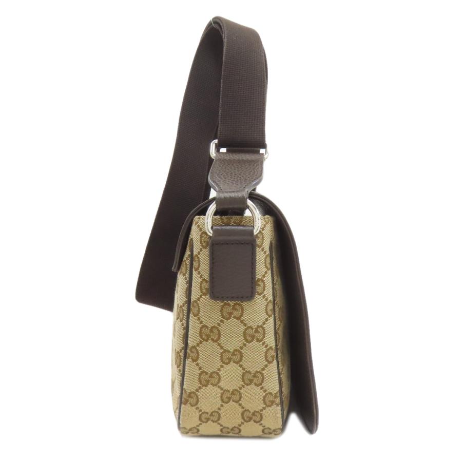 【美品】グッチ ショルダーバッグ レザー×キャンバス ブラウン 449172 GUCCI（グッチ） 449172 アウトレット ロングショルダーGG ショルダー