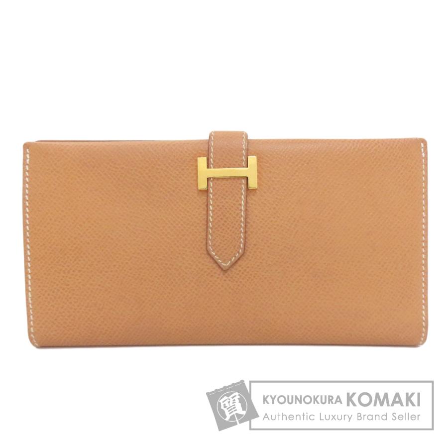 【訳あり】HERMES ベアン 長財布 ブラウン ゴールド金具 □A刻印 HERMES（エルメス） ベアンクラシック ナチュラル ゴールド金具 長財布