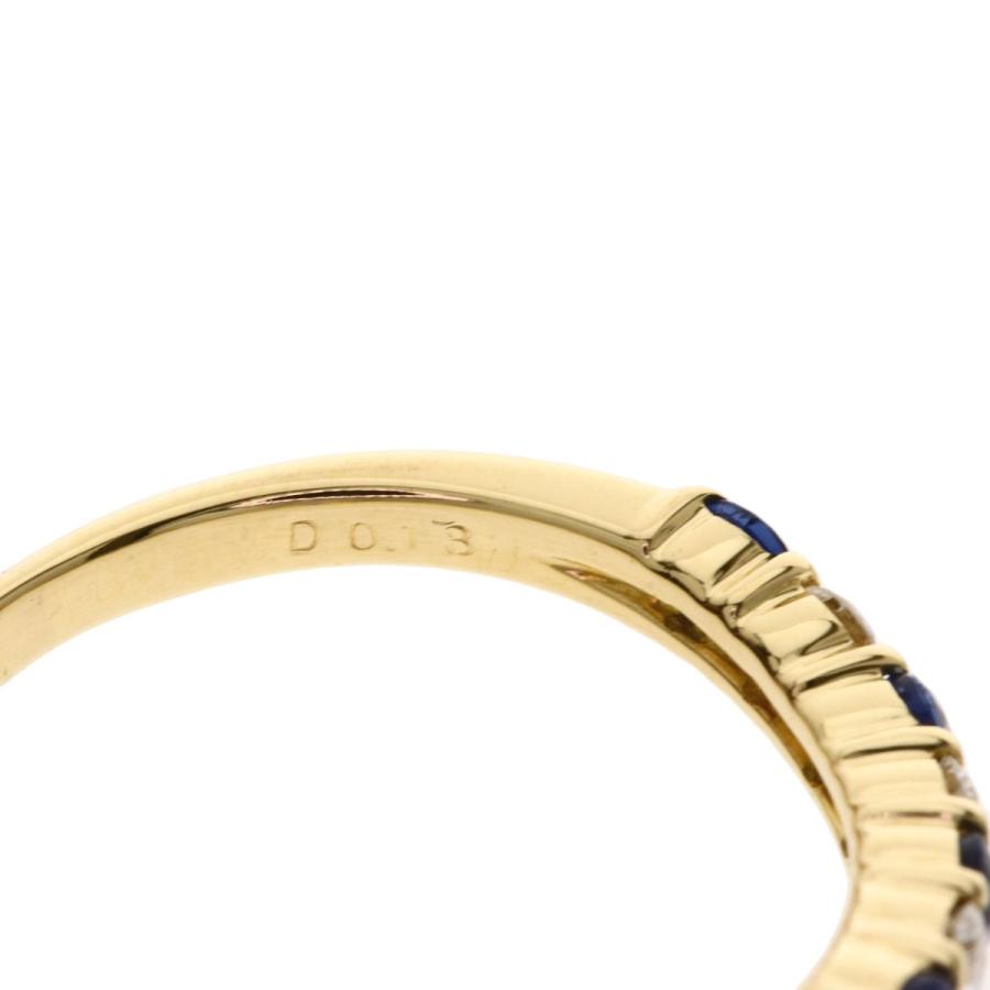 往復送料無料 Mikimoto ミキモト サファイア ダイヤモンド ハーフエタニティ リング 指輪 レディース イエローゴールド K18 中古